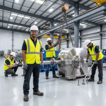Industrial equipment installation crew at work