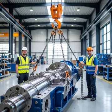Heavy machinery being positioned with rigging equipment