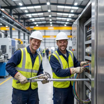 Industrial electrical team installing plant systems