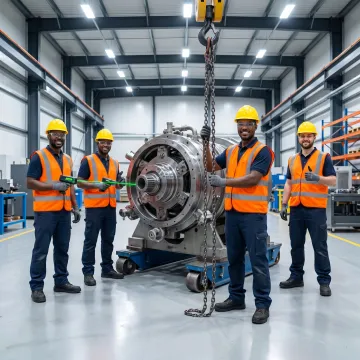 Rigging crew positioning heavy industrial equipment