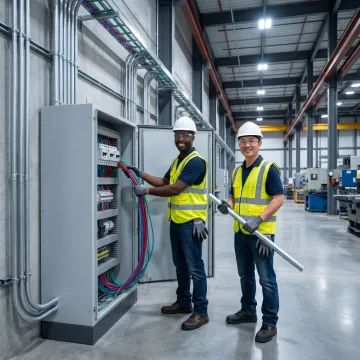 Industrial electricians working on facility electrical systems
