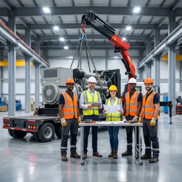Industrial team coordinating a machinery relocation