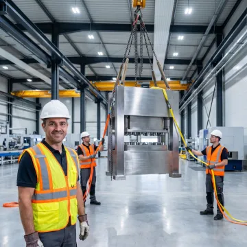 Rigging team guiding industrial equipment into place
