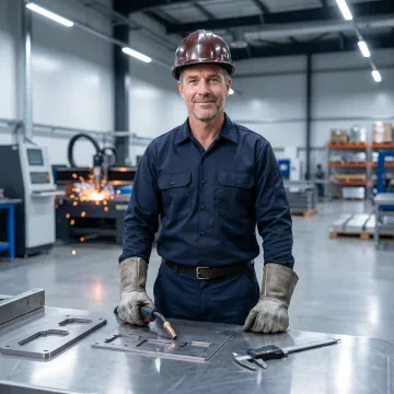 Fabricator working on stainless steel sheet metal components