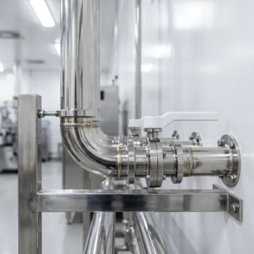 Stainless sanitary piping installed in an industrial plant