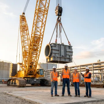 Crane lifting industrial equipment at a Louisiana jobsite