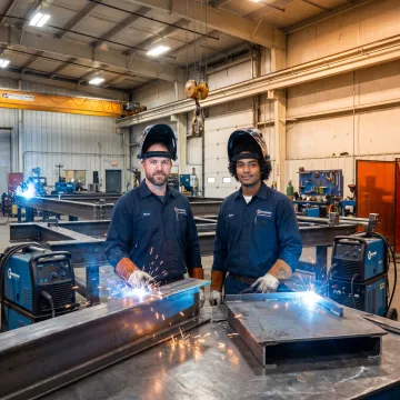 Custom structural steel fabrication in an industrial shop