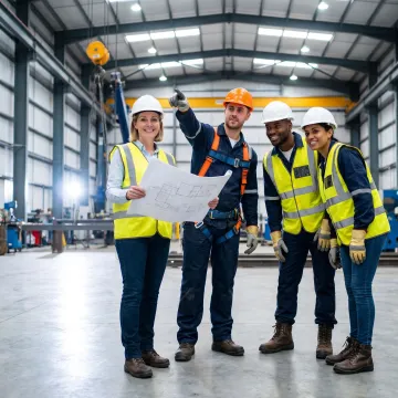 Industrial team planning a heavy equipment move