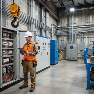 Industrial electrical contractor inspecting plant control systems