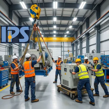 Industrial team relocating heavy equipment