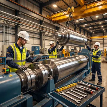 Millwright crew installing industrial equipment