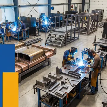 Custom steel fabrication in an industrial shop