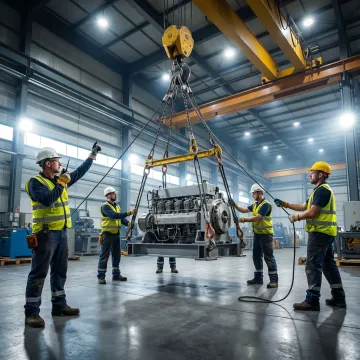 Heavy equipment rigging inside industrial plant