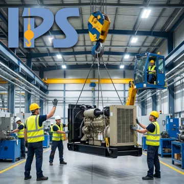 Rigging crew positioning industrial equipment with crane support