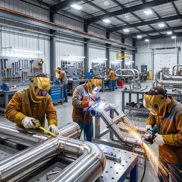 Custom stainless steel fabrication in an industrial shop