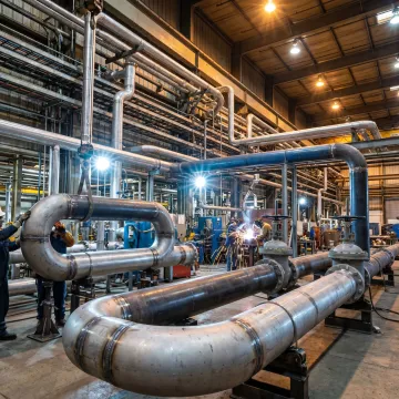 Process piping installation and fabrication work in an industrial plant