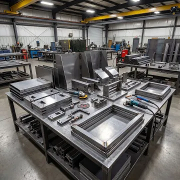 Fabricated metal components prepared in an industrial shop