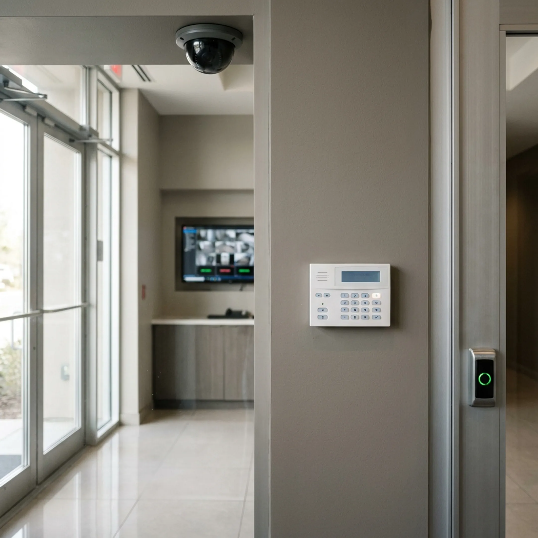 Integrated alarm and security monitoring equipment in a commercial facility