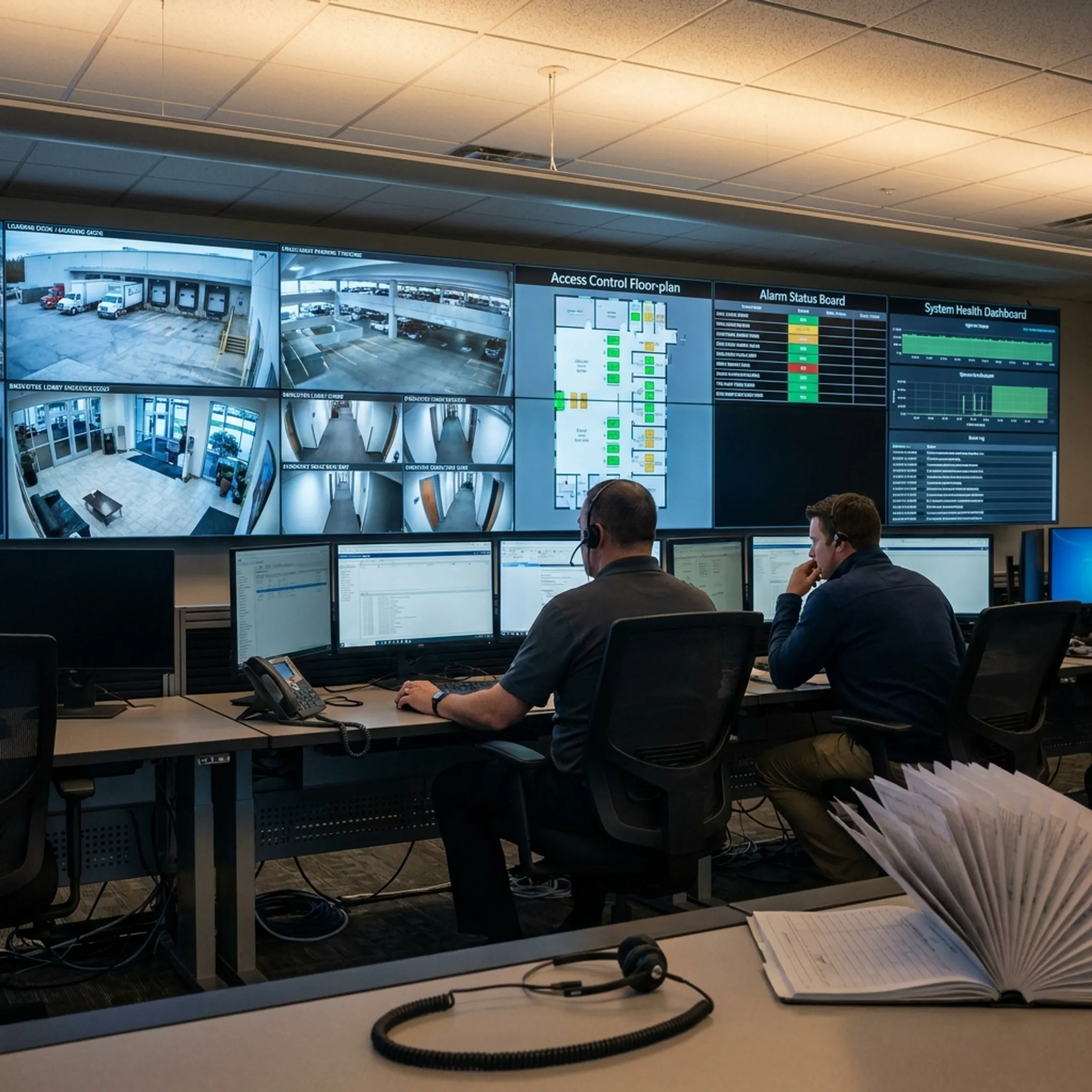 Integrated security monitoring technology in a commercial operations center