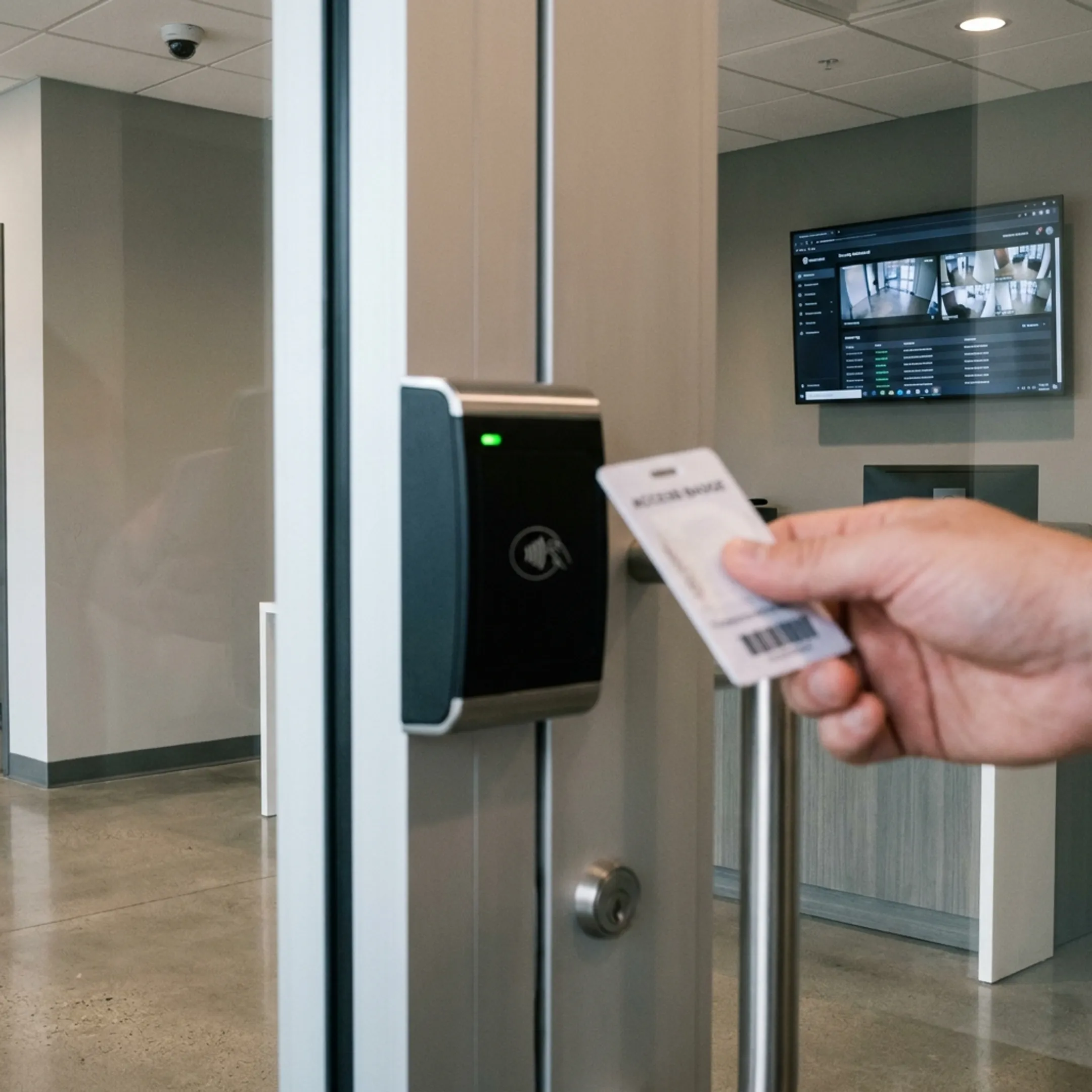 Access control reader and security dashboard in a commercial building