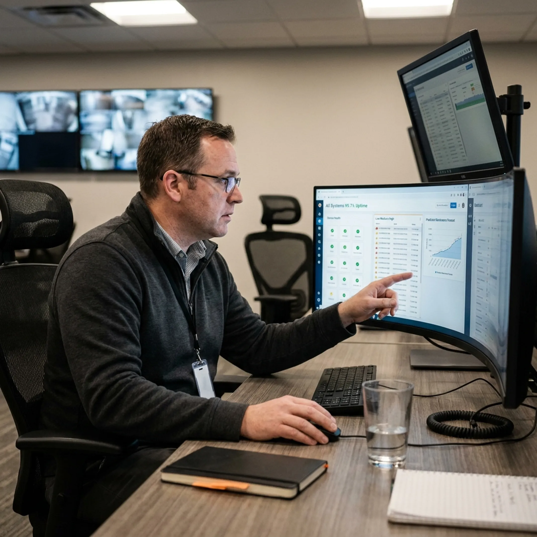 Remote security monitoring dashboard with system alerts