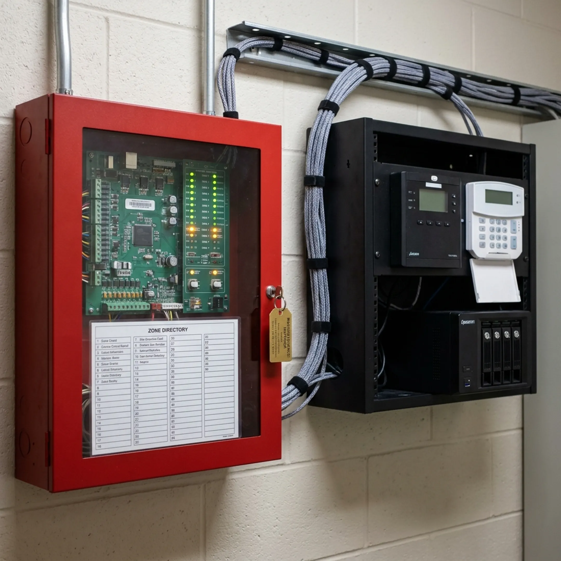 Integrated fire alarm equipment in a commercial facility