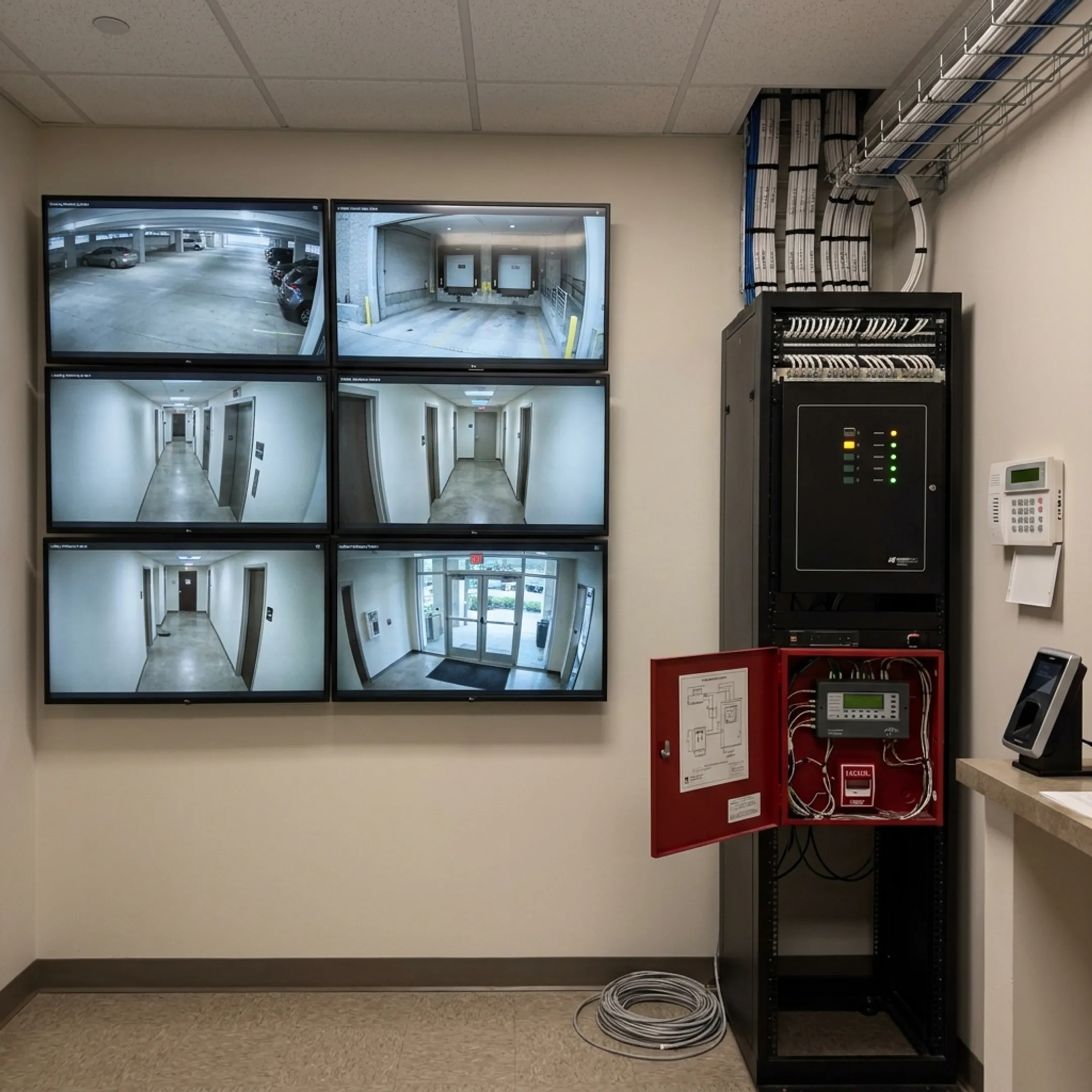 Integrated security control equipment installed in a commercial facility