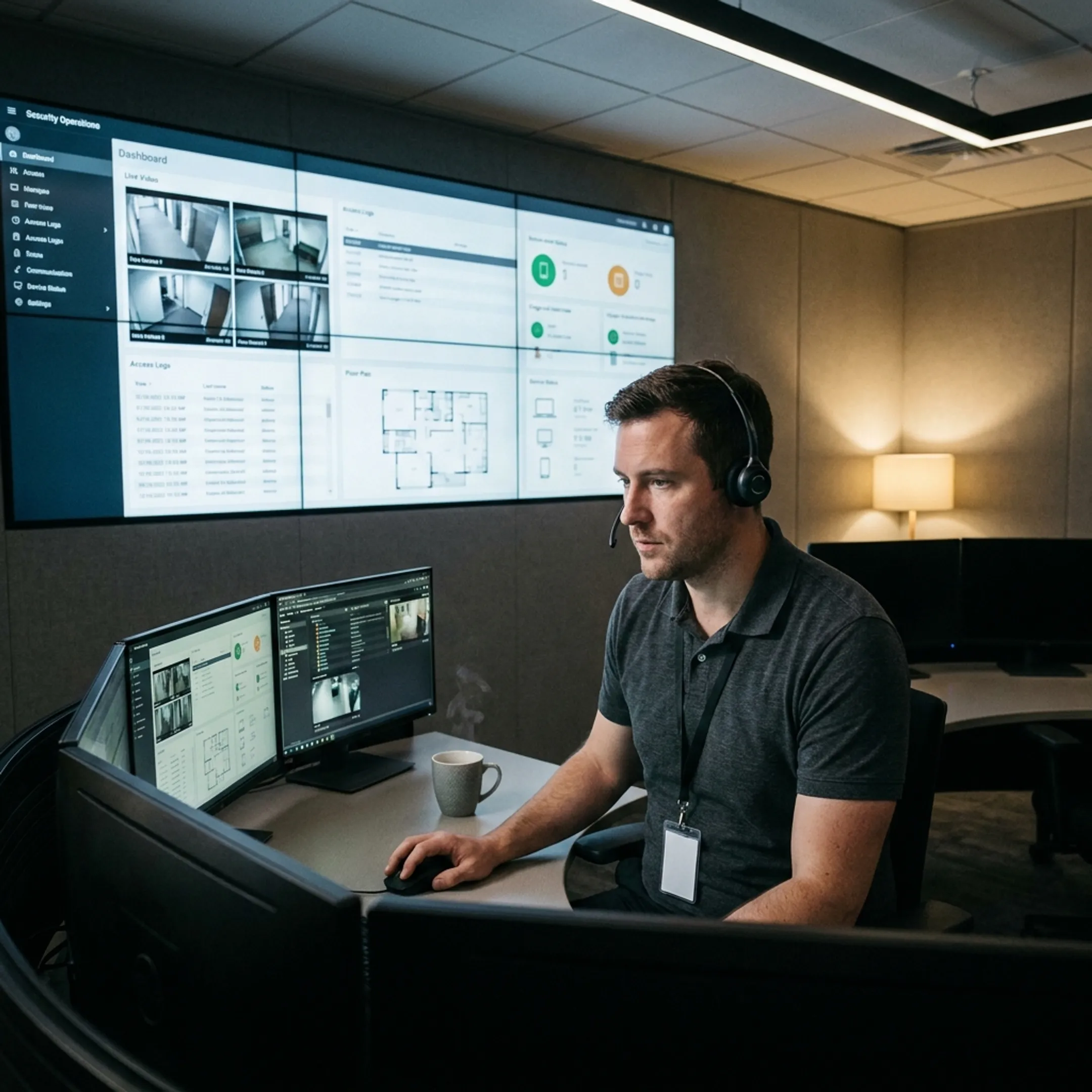 Integrated security monitoring dashboard with cameras and access control systems