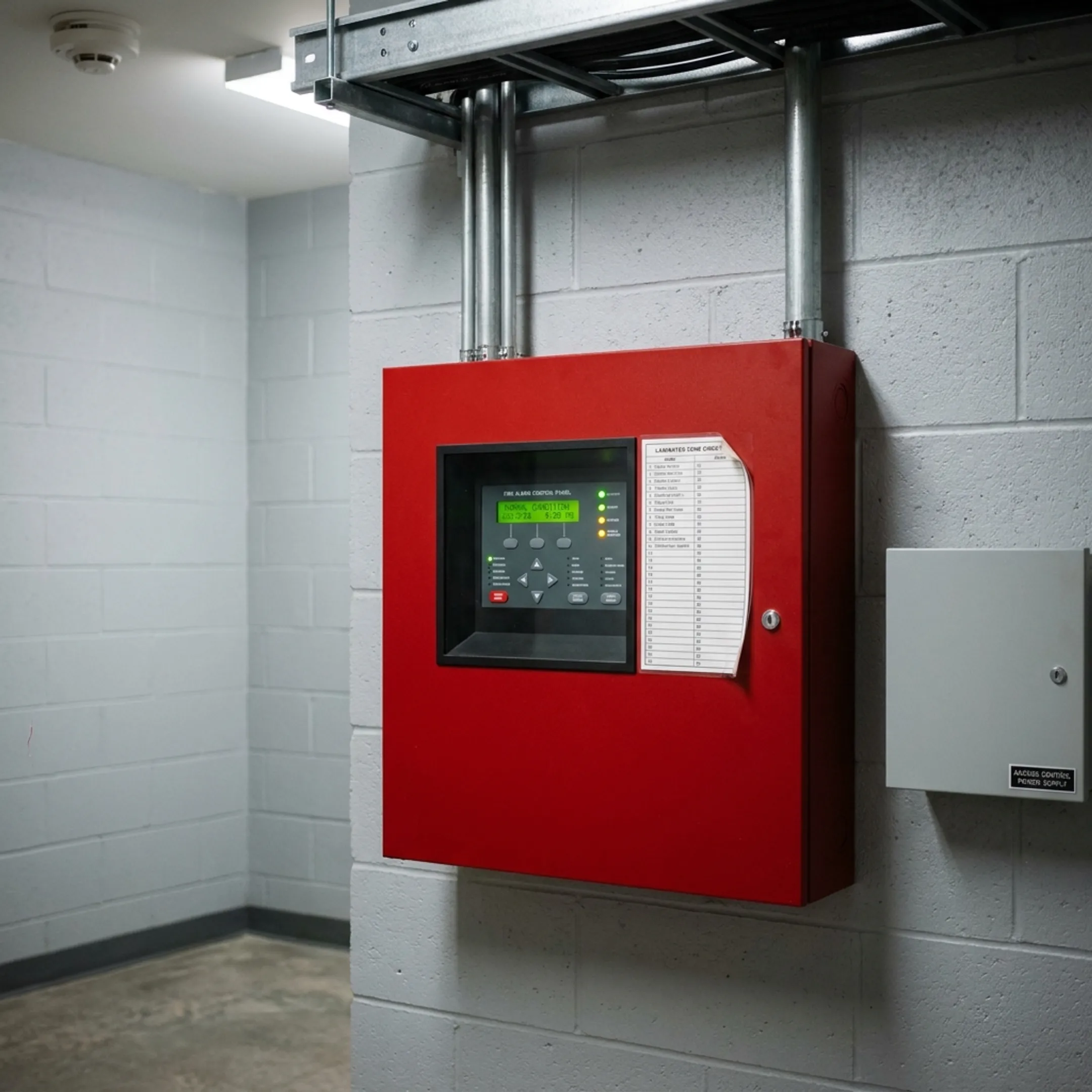 Integrated fire alarm control panel installed by security technicians