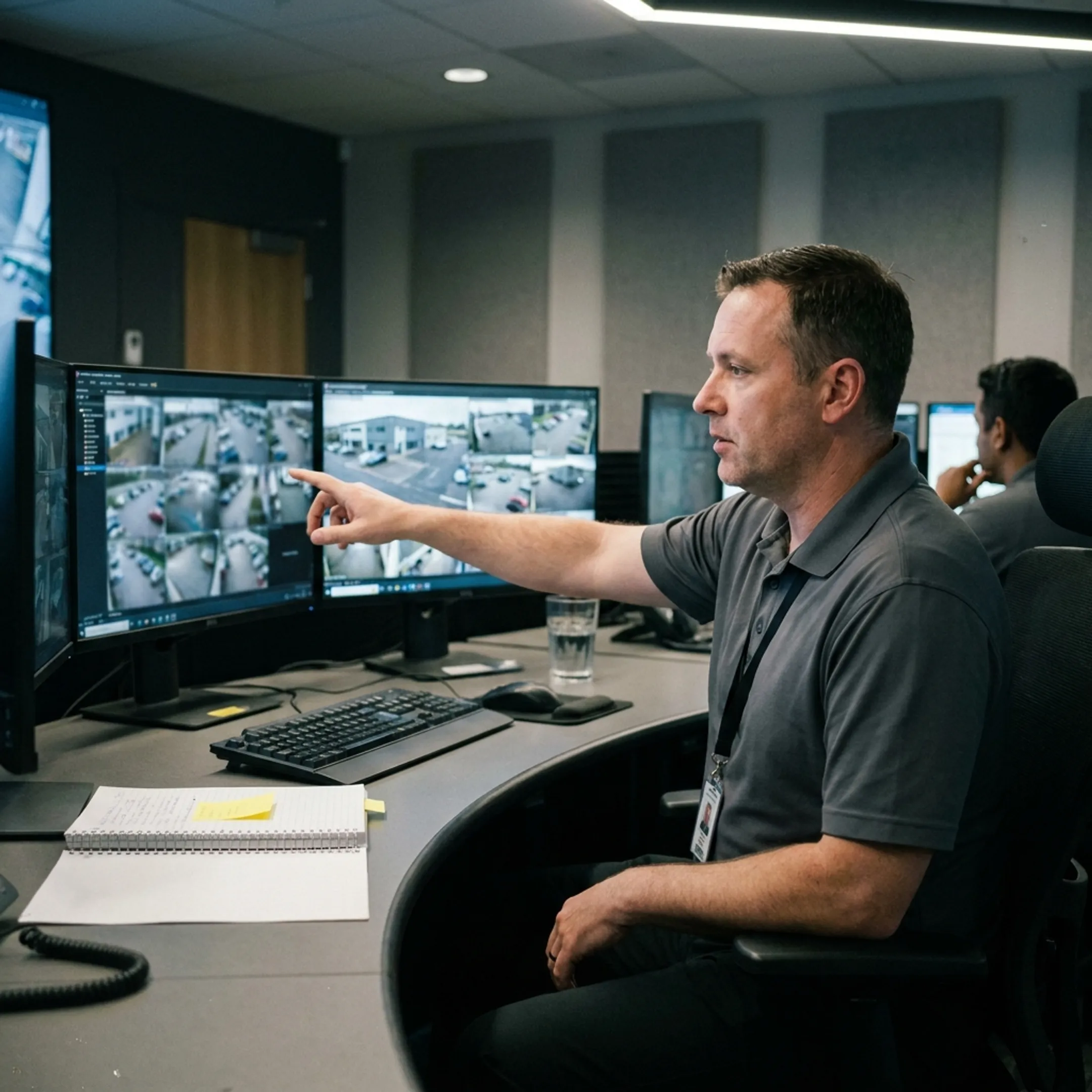 Commercial video surveillance system being reviewed by a security professional