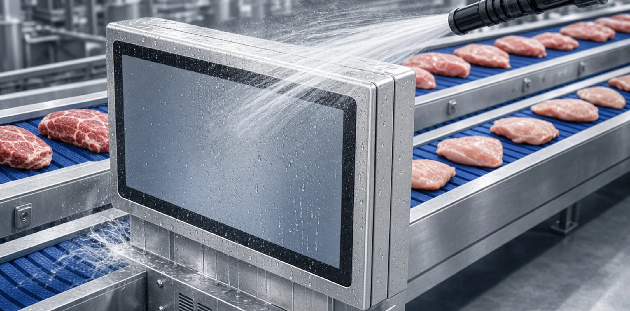 Rugged stainless steel washdown industrial panel PC in factory setting