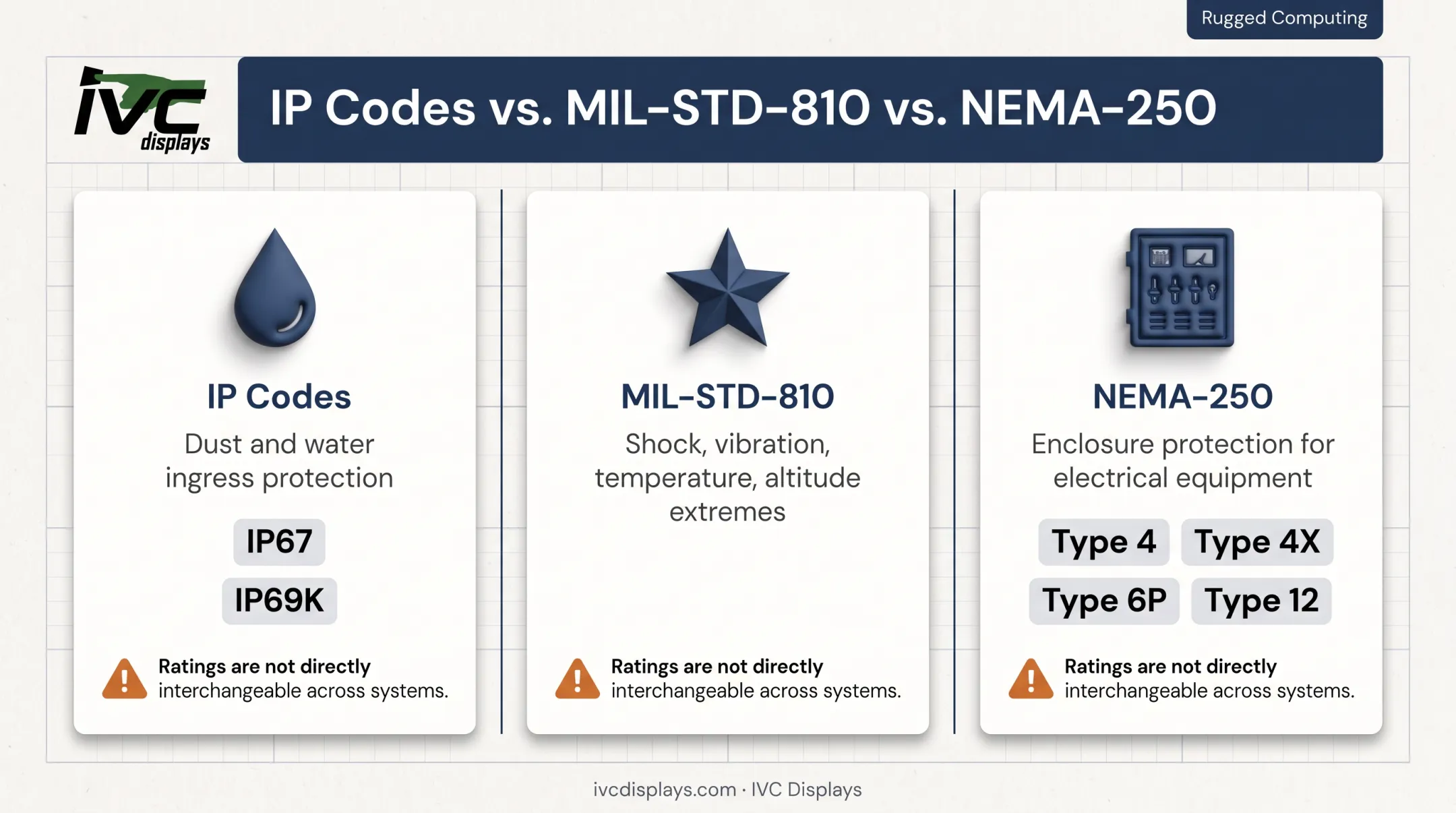 IP rating scale versus MIL-STD-810 and NEMA-250 certification comparison chart