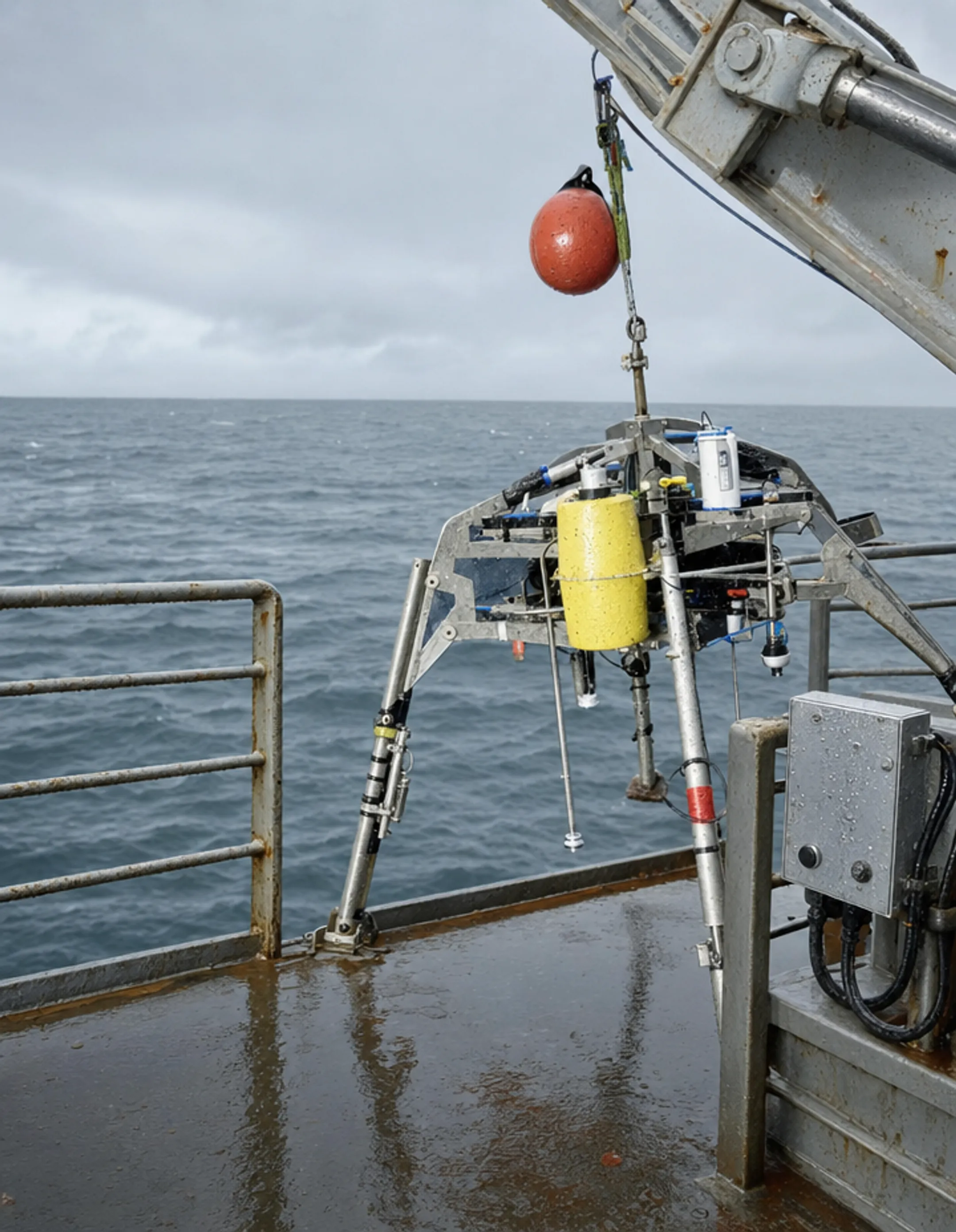 Offshore research vessel deck equipment exposed to marine environmental conditions