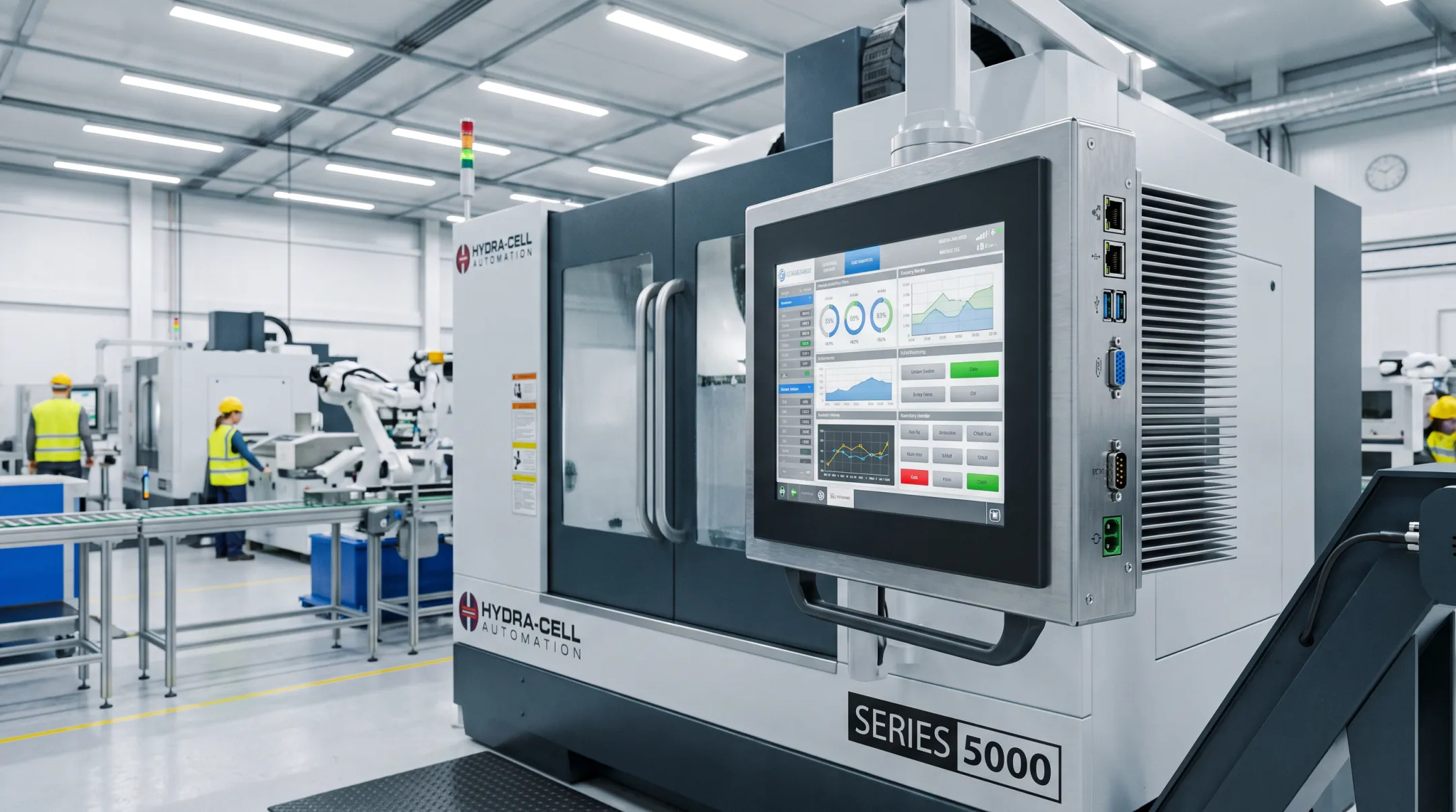 Standard panel HMI touchscreen mounted on factory automation equipment