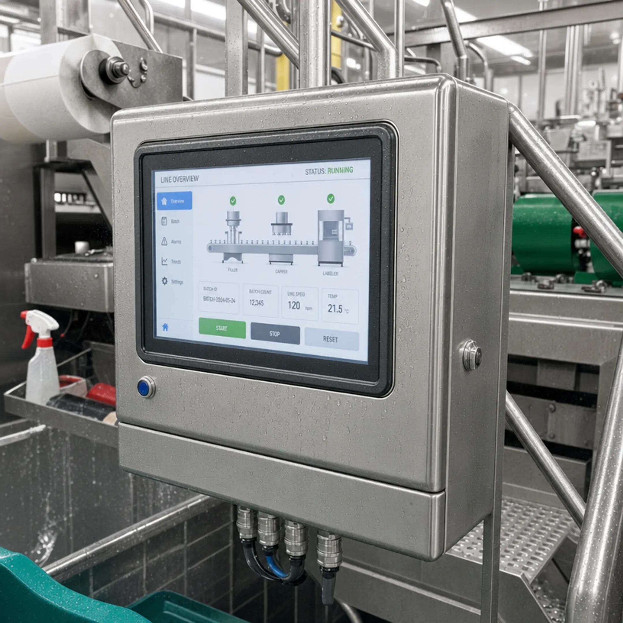 Stainless steel washdown HMI panel in food processing facility