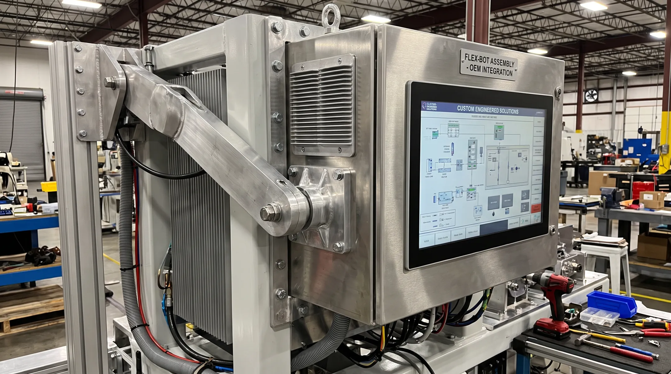 OEM equipment builder embedding industrial touchscreen display into custom machinery