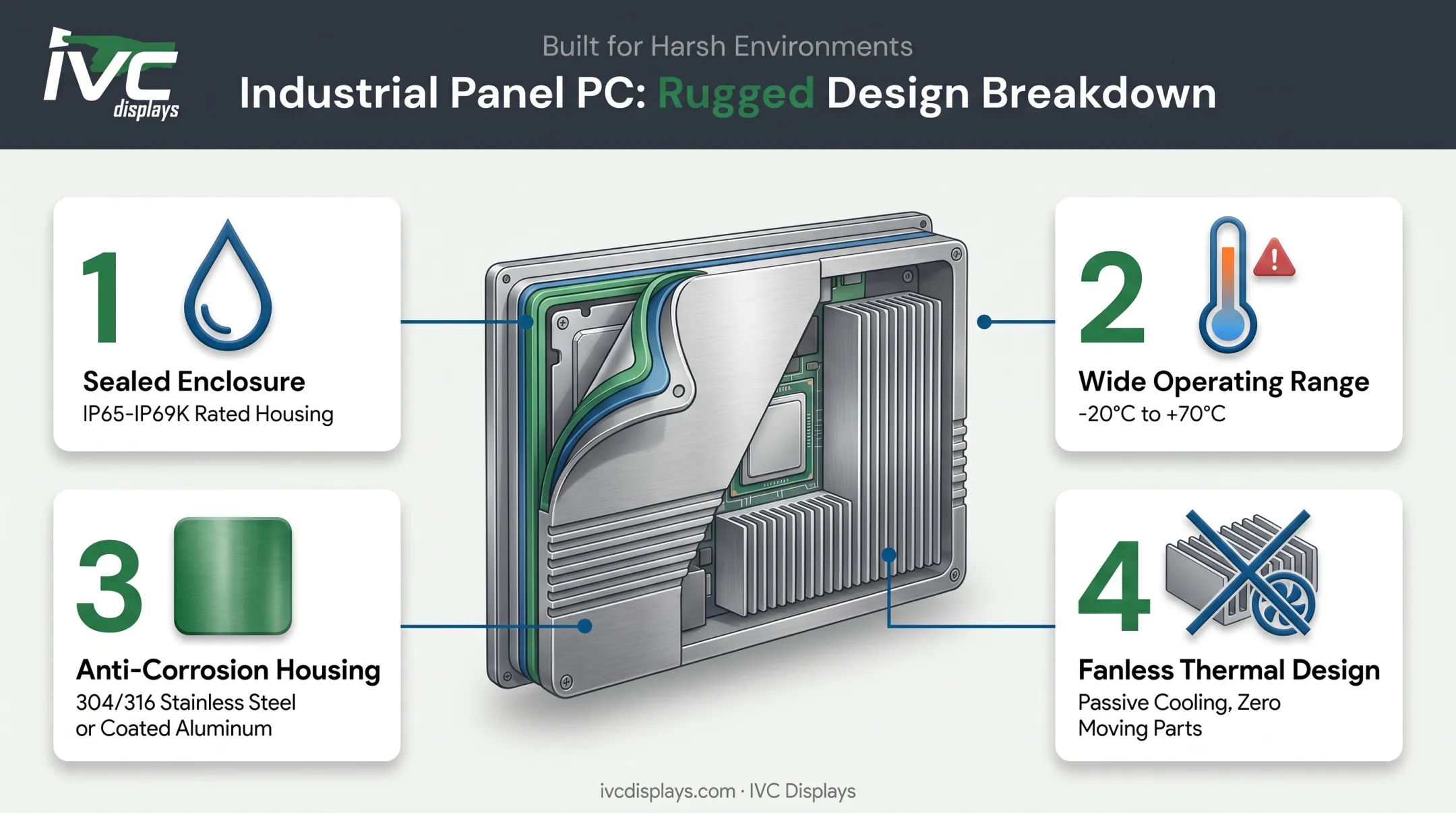 Industrial rugged computer protection features IP rating and temperature range