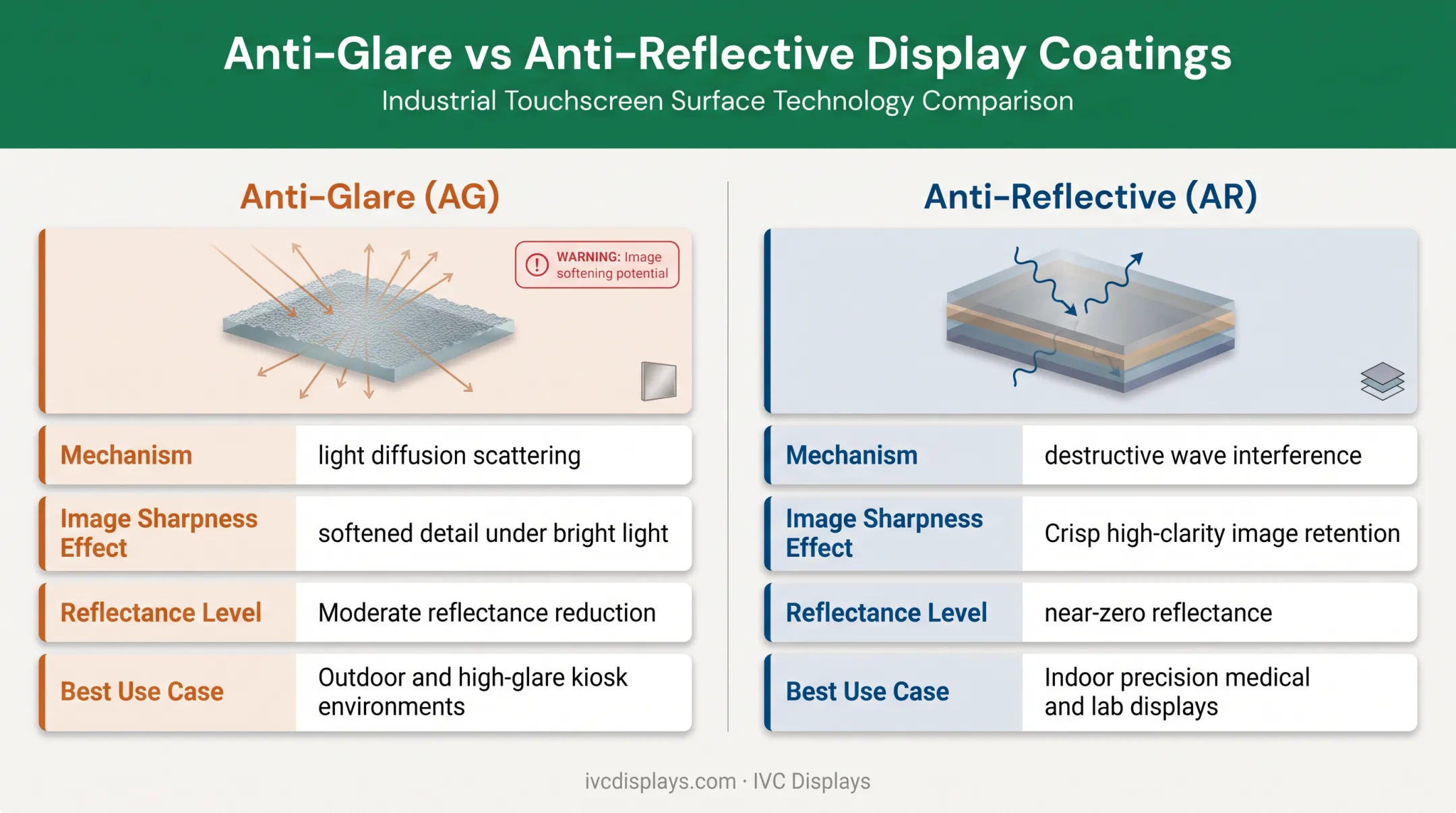 Anti-glare versus anti-reflective coating mechanism and performance comparison