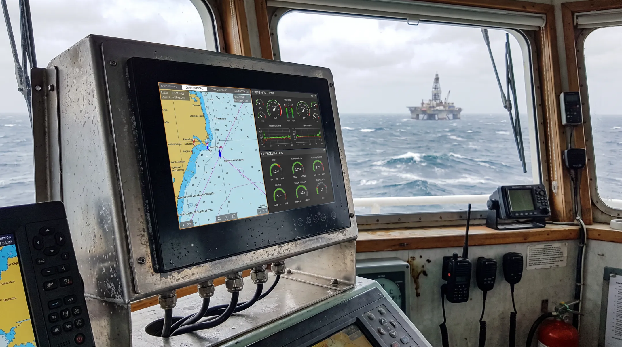 Rugged marine grade panel PC installed on ship navigation bridge