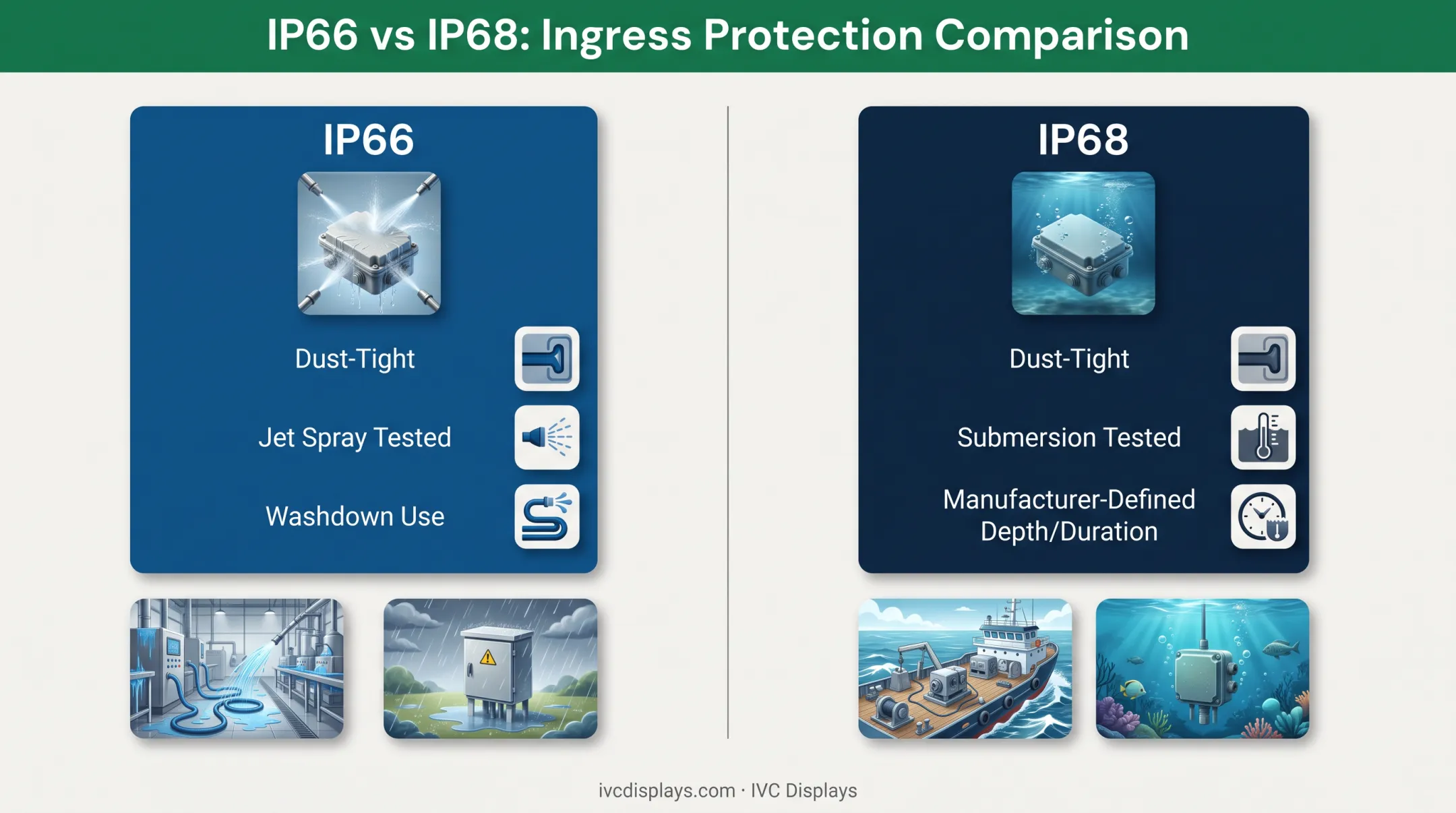 IP66 versus IP68 water protection comparison chart for industrial computers