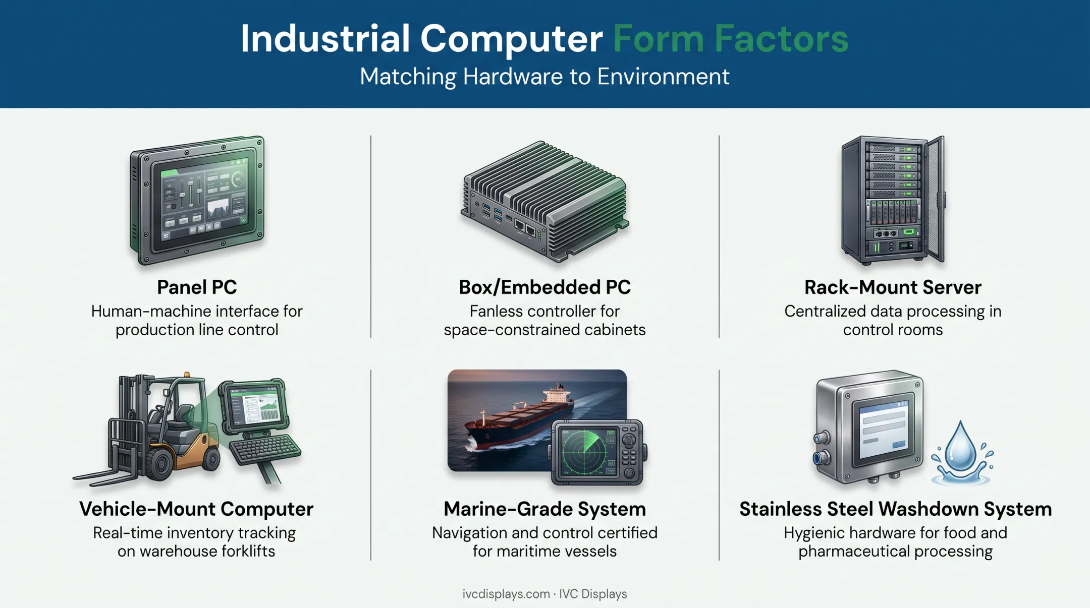 Six types of industrial automation computers comparison by form factor