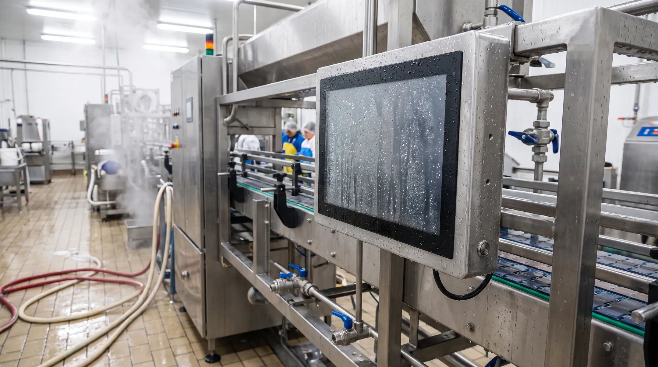 Rugged stainless steel industrial panel PC mounted in washdown environment