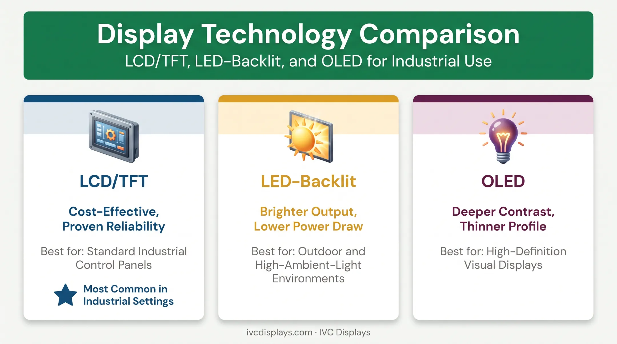 Comparison of LCD LED and OLED display technologies for industrial use