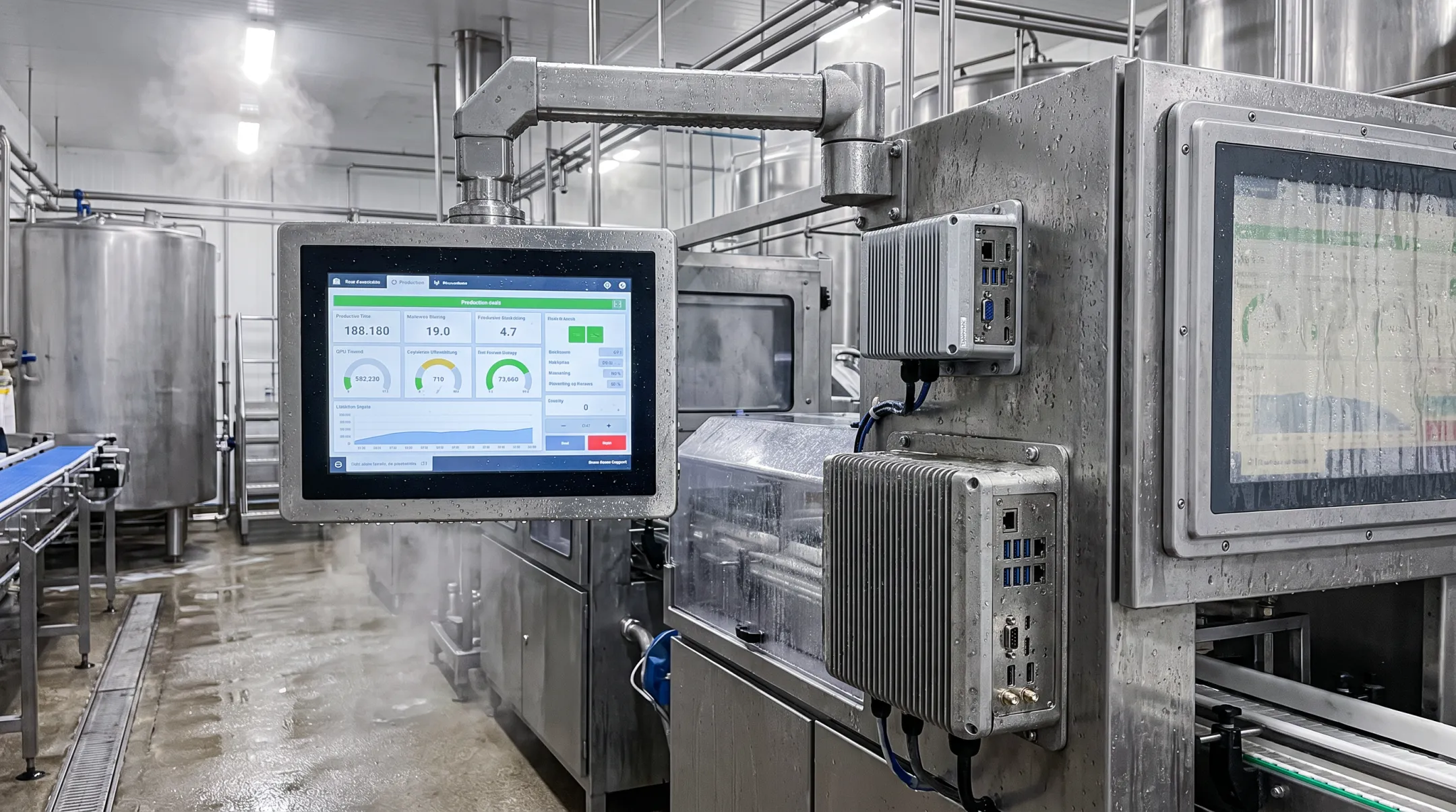 Rugged industrial panel PC and stainless steel washdown computer hardware