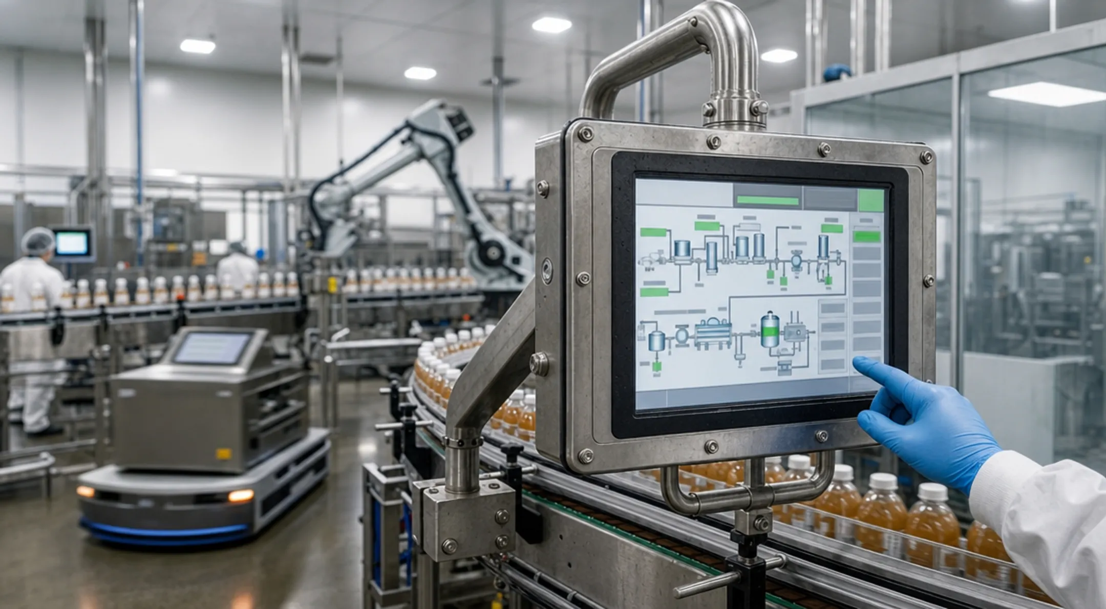 Rugged industrial panel PC installed in harsh manufacturing plant environment