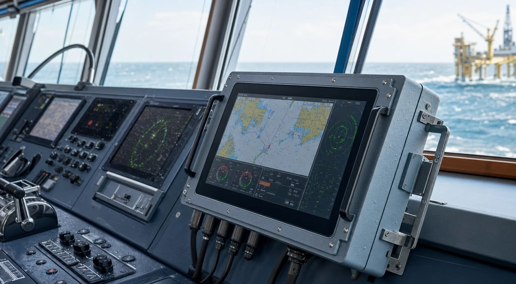 Marine-grade panel PC installed on ship bridge control station