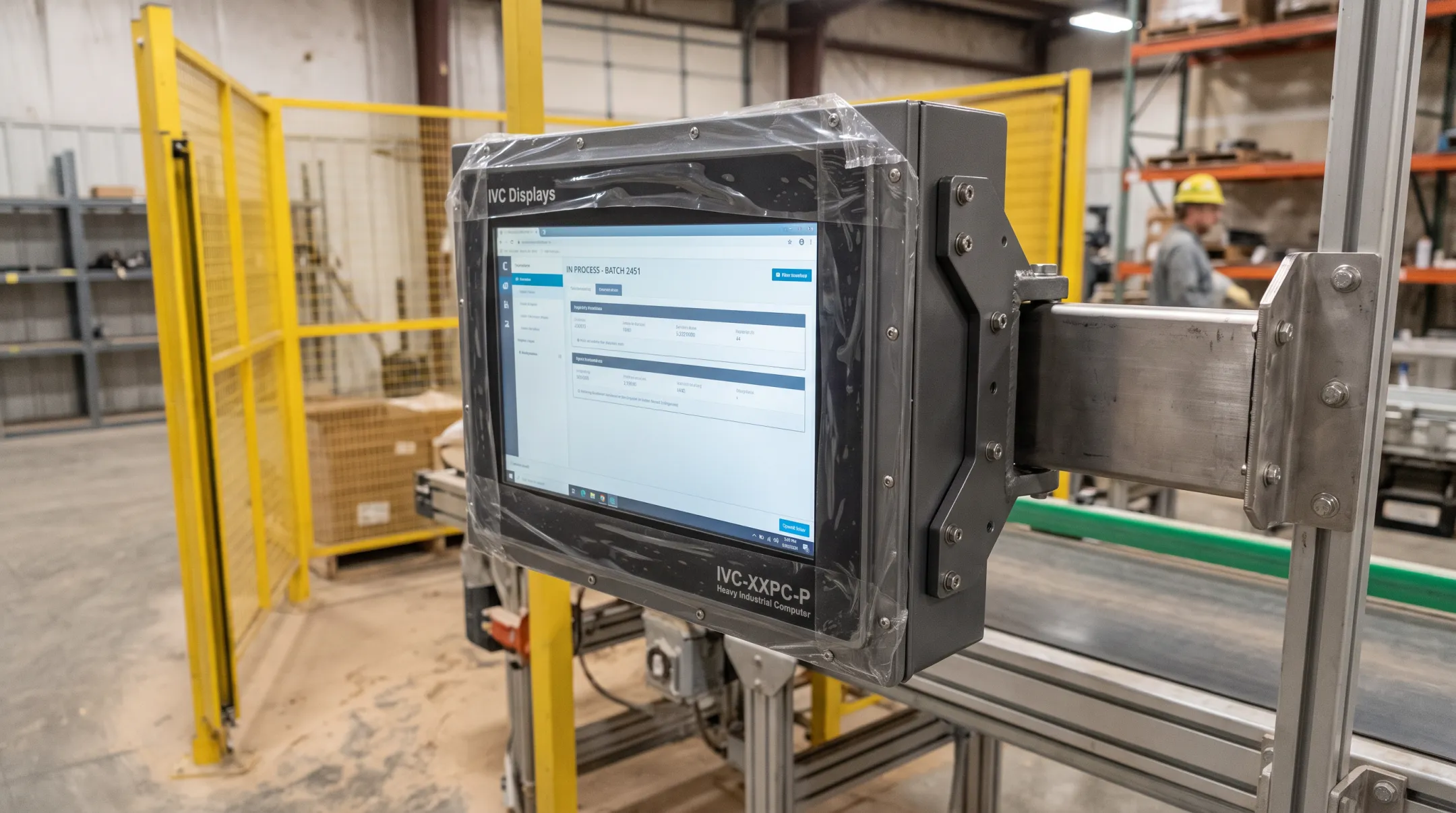 Rugged fanless industrial panel PC mounted on factory equipment