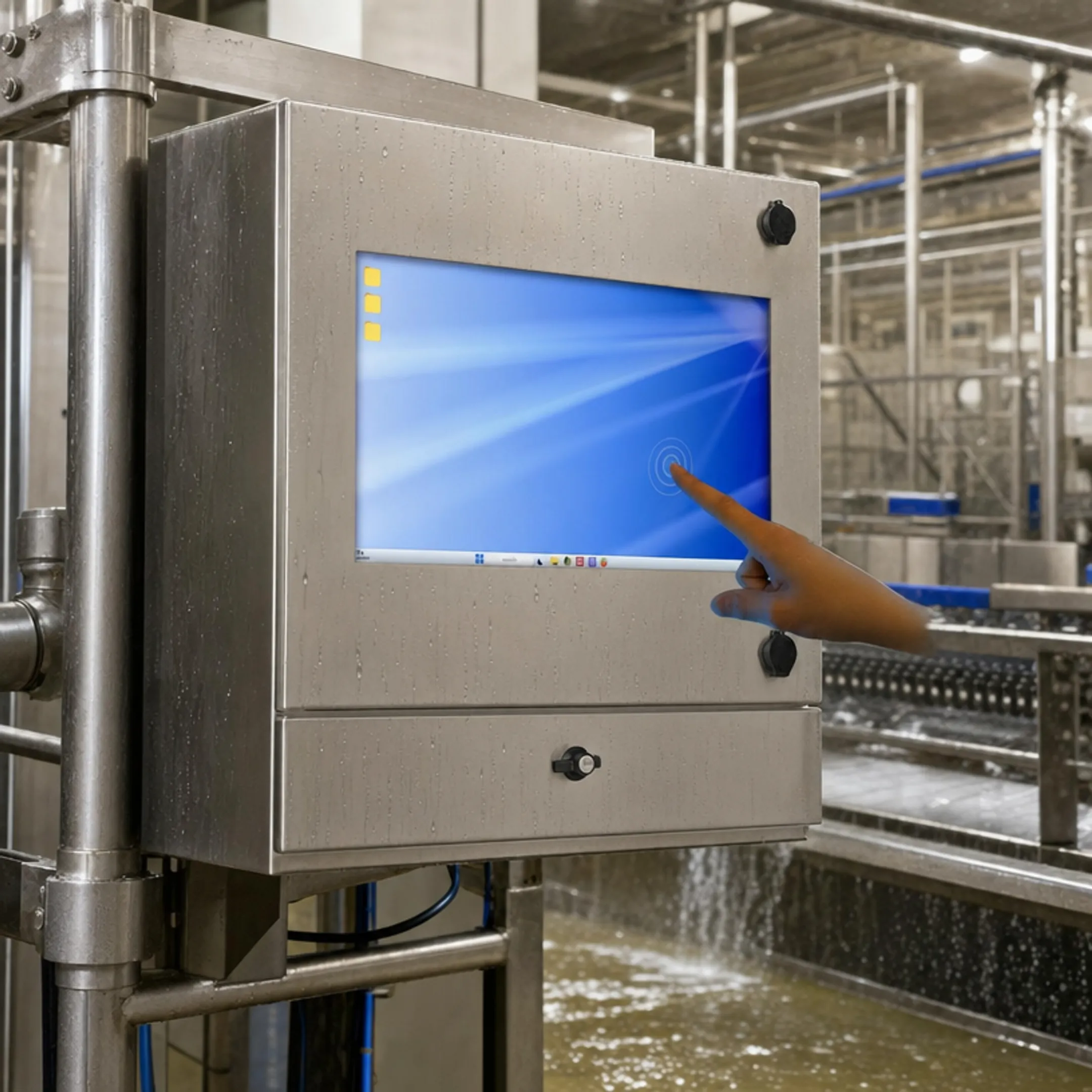 Industrial touchscreen panel PC with IP-rated dustproof waterproof enclosure