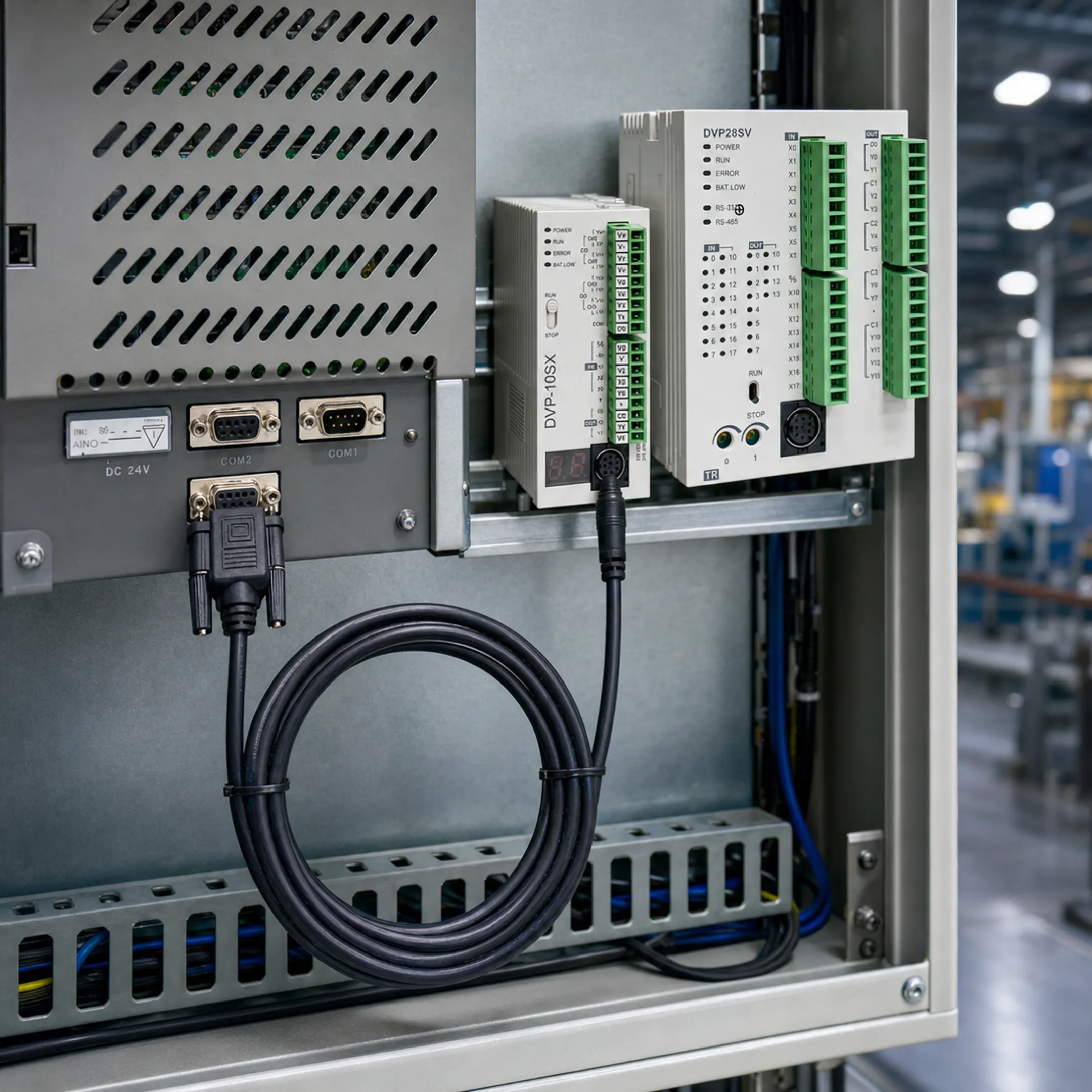 Industrial equipment using RS-232 serial connections on factory floor