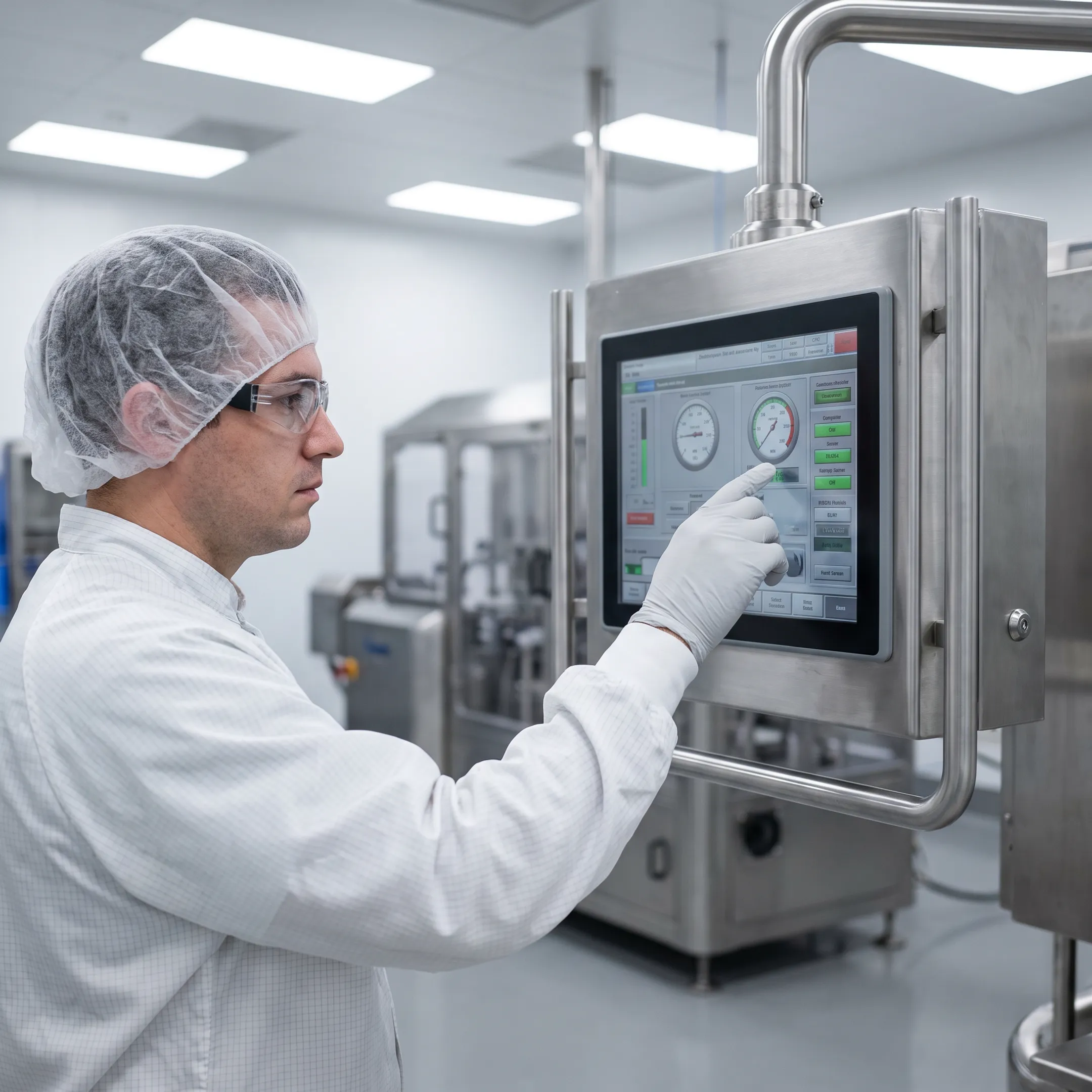 Engineer configuring an industrial clean room computer